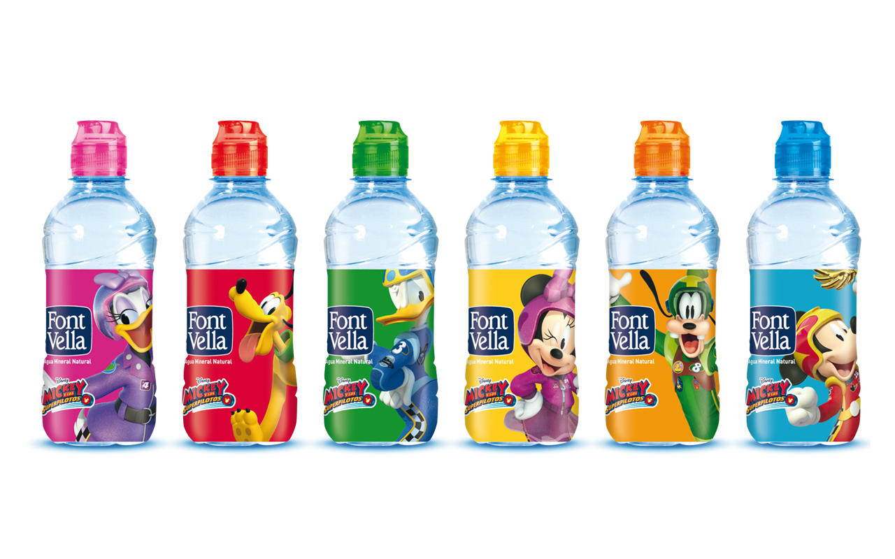 Petites bouteilles de Font Vella avec des personnages Disney 带有迪斯尼人物的Font Vella小瓶