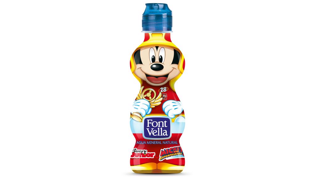 Petite bouteille de Font Vella avec Mickey sur le packshot 一小瓶Font Vella,包装上有米奇